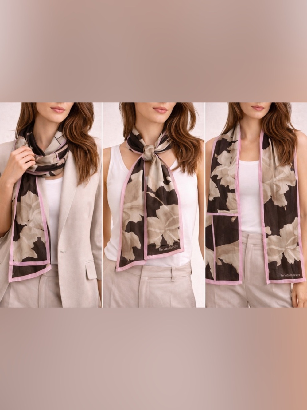 Renato Balestra Women’s Long Silk Floral Scarf 62” Long X 16.5” Wide